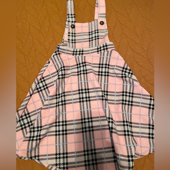 pink plaid overall dress Allegra K Women's Plaid Button Decor Pinafore Overall Dress
